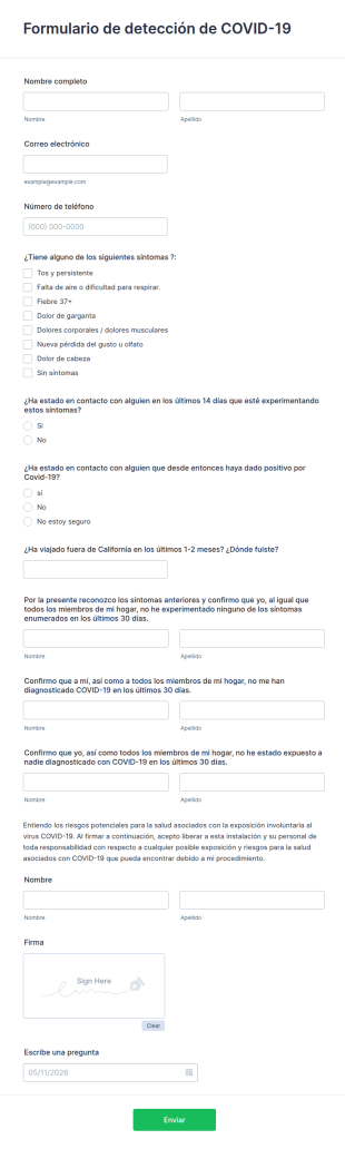 Formulario De Acuerdo De Exposición COVID 19