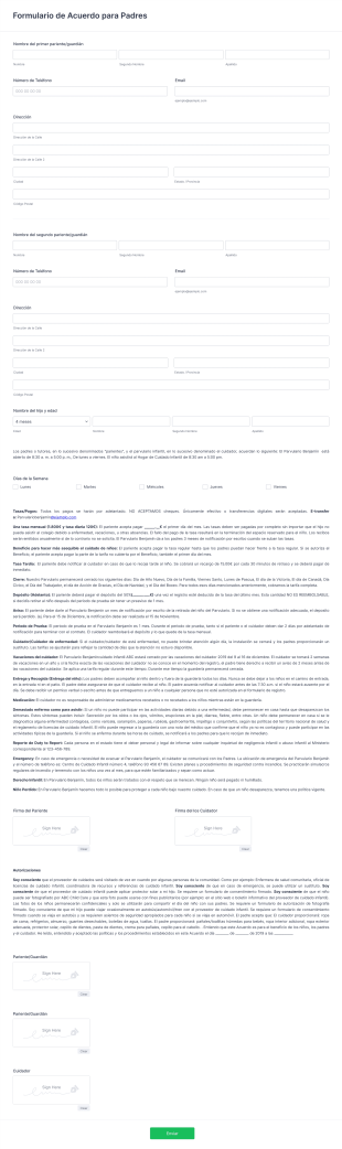 Formulario De Acuerdo Para Padres Form Template