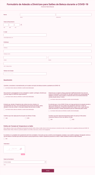 Formulário De Adesão A Diretrizes Para Salões De Beleza Durante A COVID 19 Form Template