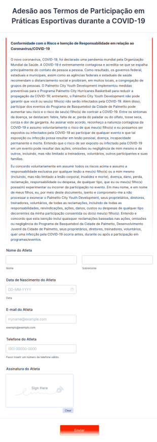 Formulário De Adesão Aos Termos De Participação Em Práticas Esportivas Durante A COVID 19