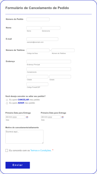 Formulário De Adiamento Ou Cancelamento Do Pedido
