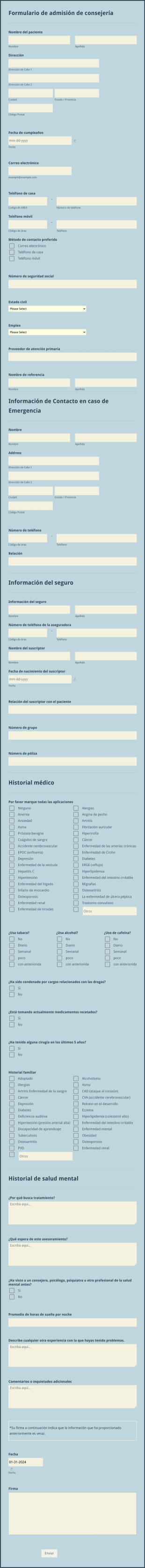 Formulario De Admisión De Consejería Form Template