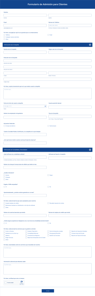 Formulario De Admisión Para Clientes