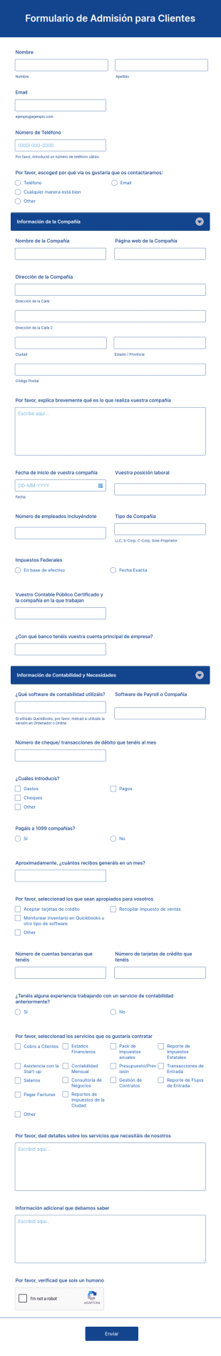 Formulario De Admisión Para Clientes