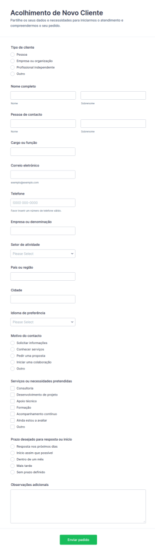 Formulário De Admissão De Novo Cliente