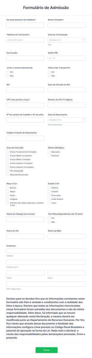 Formulário De Admissão Form Template