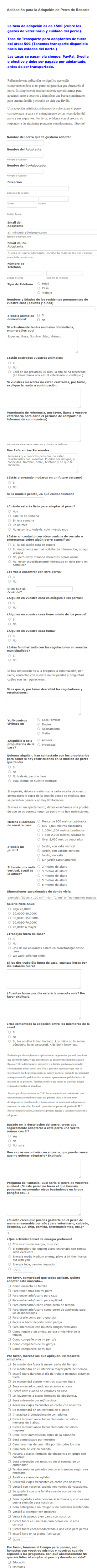 Formulario De Adopción De Perros