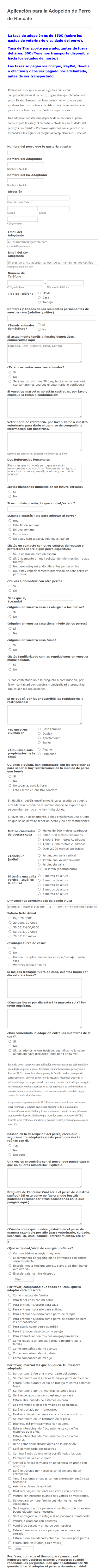 Formulario De Adopción De Perros
