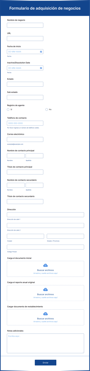 Formulario De Adquisición De Negocios