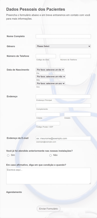 Formulário De Agendamento De Consulta Médica Online Form Template