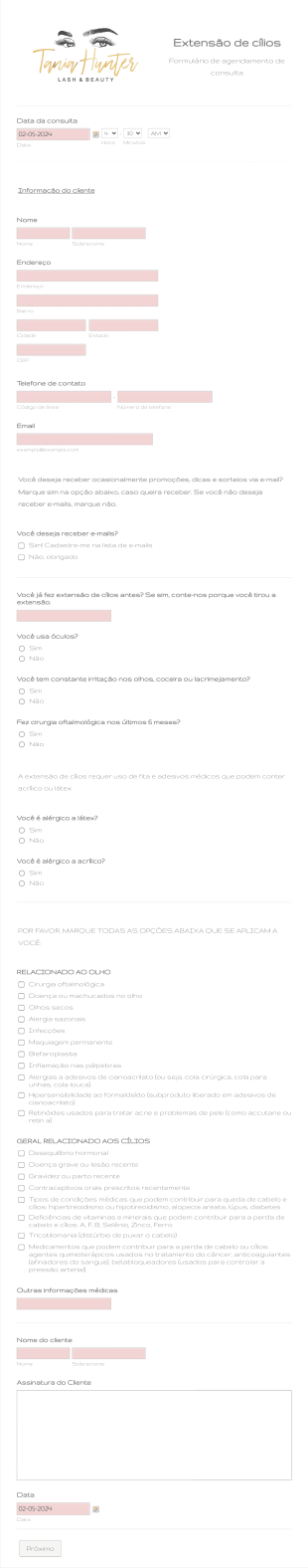 Formulário De Agendamento De Extensão De Cílios Form Template
