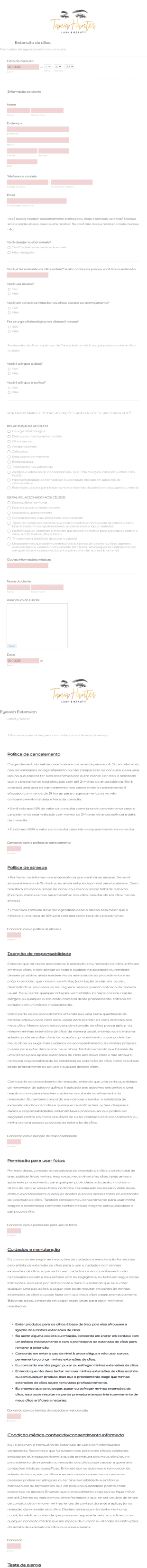 Formulário De Agendamento De Extensão De Cílios