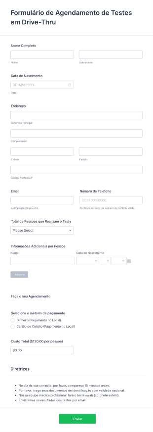 Formulário De Agendamento De Testes Em Drive Thru Form Template