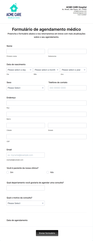 Formulário De Agendamento Médico Form Template