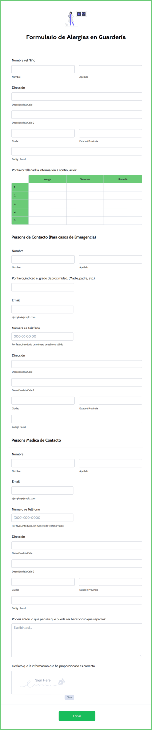 Formulario De Alergias En Guardería