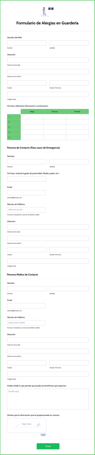 Formulario De Alergias En Guardería
