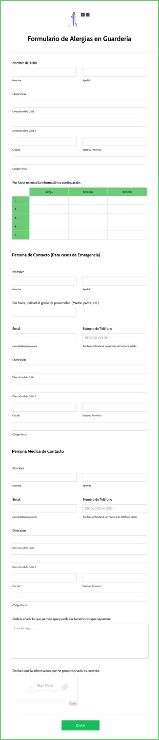 Formulario De Alergias En Guardería Form Template