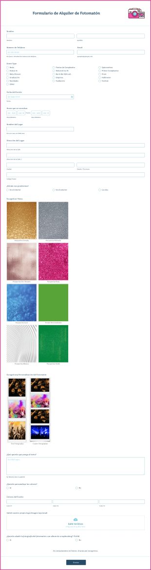 Formulario De Alquiler De Fotomatón