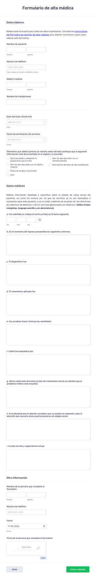 Formulario De Alta Médica