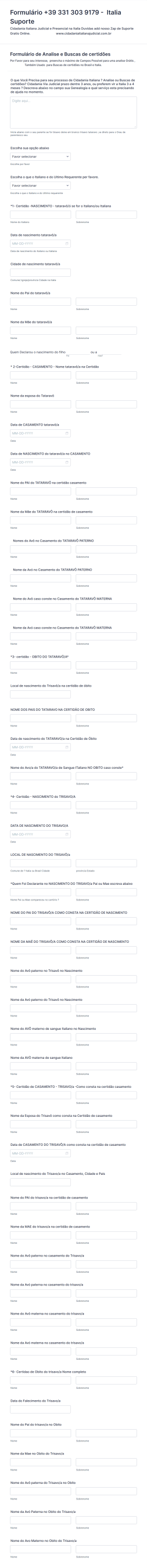 Formulário De Analise De Certidões Para Cidadania Italiana