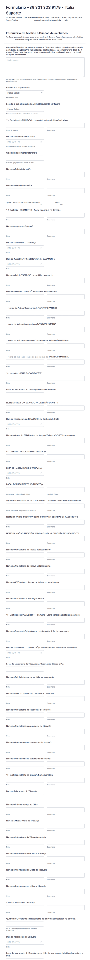 Formulário De Analise De Certidões Para Cidadania Italiana