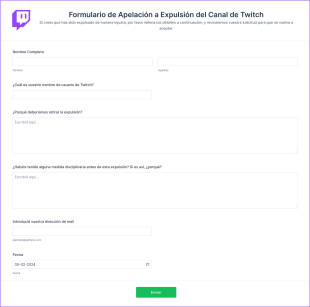 Formulario De Apelación A Expulsión Del Canal De Twitch Form Template