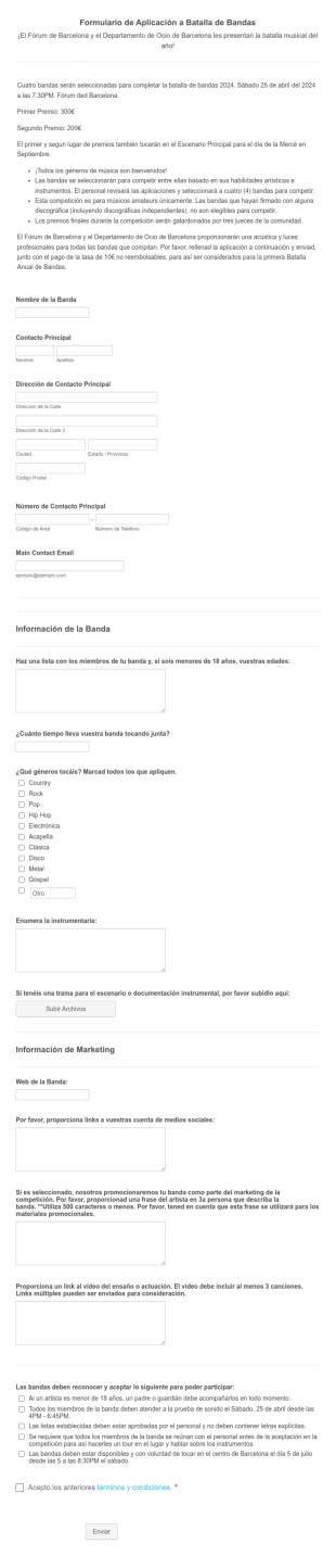 Formulario De Aplicación A Batalla De Bandas