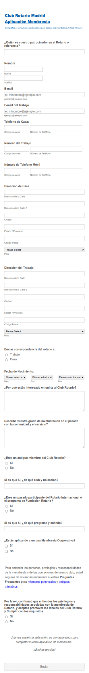 Formulario De Aplicación A Membresía Al Club Rotario