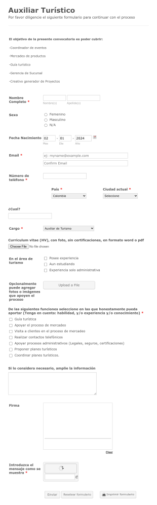 Formulario De Aplicación A Plazas Vacantes De Turismo Form Template
