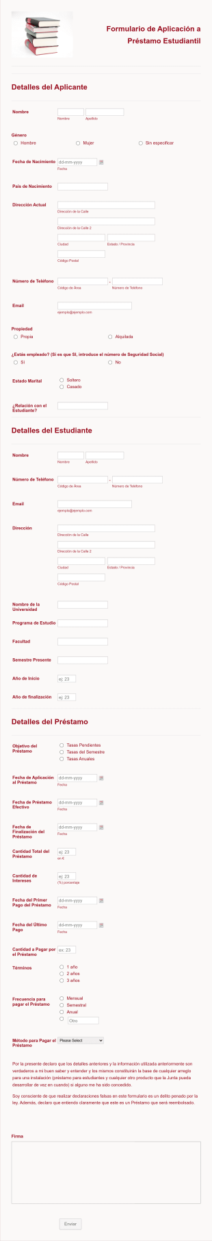 Formulario De Aplicación A Préstamo Estudiantil