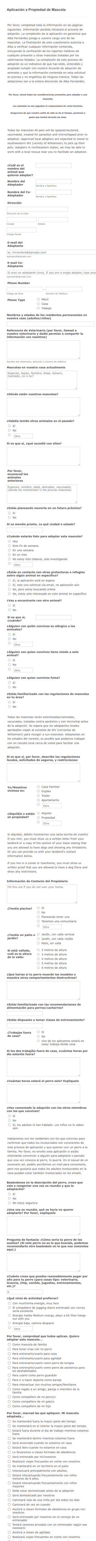 Formulario De Aplicación A Propiedad De Mascota