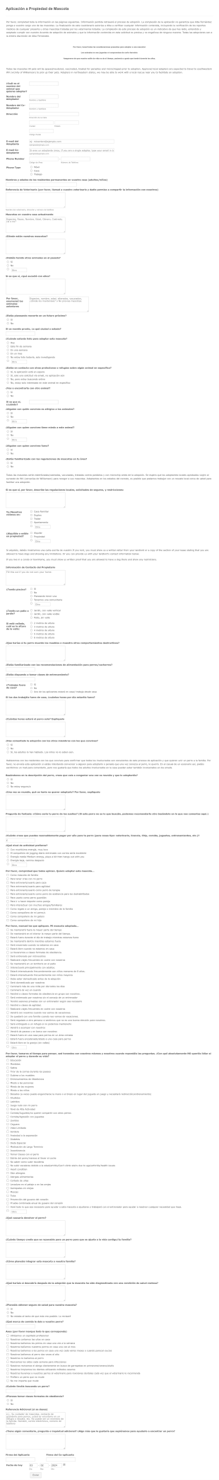 Formulario De Aplicación A Propiedad De Mascota