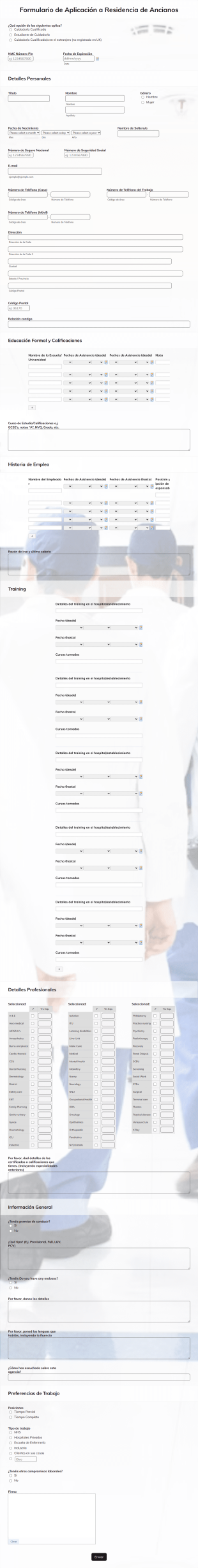 Formulario De Aplicación A Residencia De Ancianos Form Template