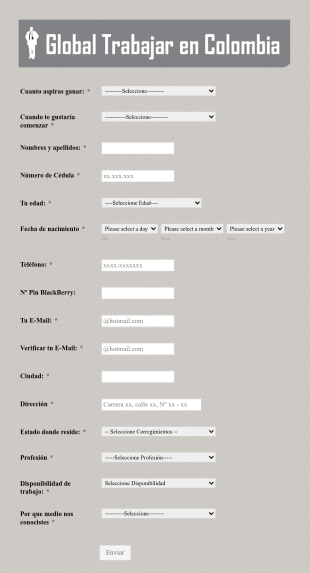 Formulario De Aplicación A Trabajos En Colombia Form Template