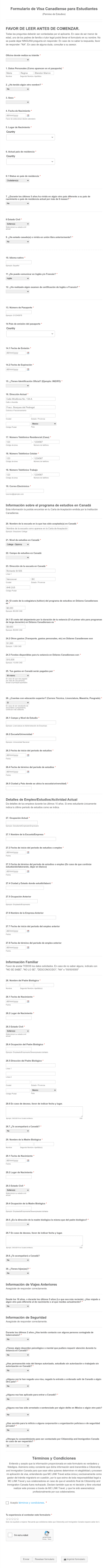 Formulario De Aplicación De Visa Canadiense Para Estudiantes Form Template