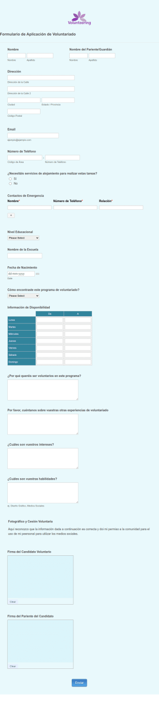 Formulario De Aplicación De Voluntariado