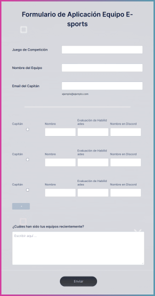 Formulario De Aplicación Equipo E Sports Form Template