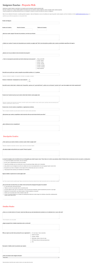 Formulario De Aplicación Para Proyecto Web