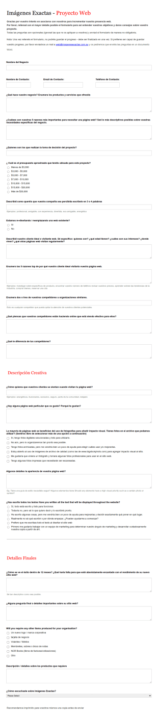 Formulario De Aplicación Para Proyecto Web