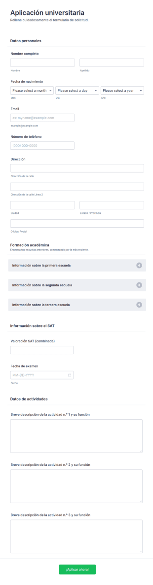 Formulario De Aplicación Universitaria