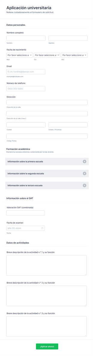 Formulario De Aplicación Universitaria