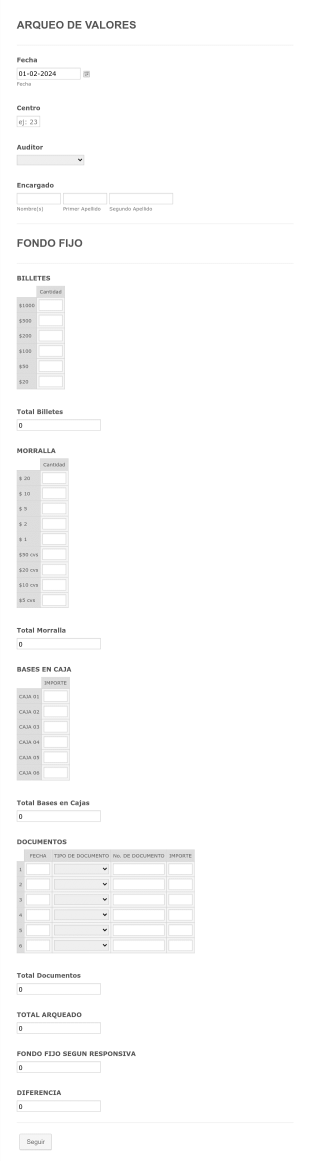 Formulario De Arqueo De Valores Form Template