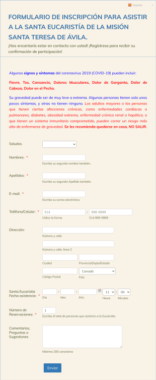 Formulario De Asistencia A La Santa Eucaristía Form Template