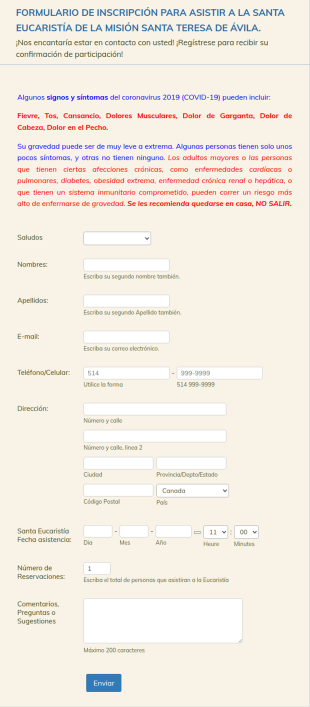Formulario De Asistencia A La Santa Eucaristía