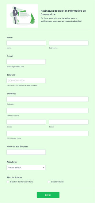Formulário De Assinatura Do Boletim Informativo Do Coronavírus Form Template