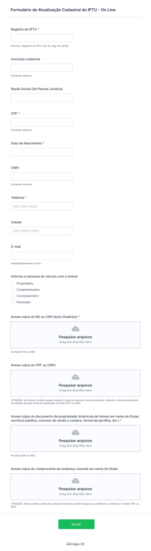 Formulário De Atualização Cadastral Do IPTU On Line