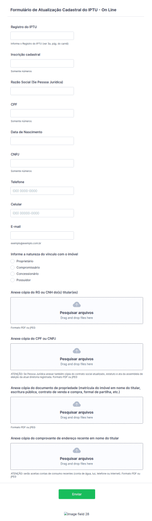 Formulário De Atualização Cadastral Do IPTU On Line