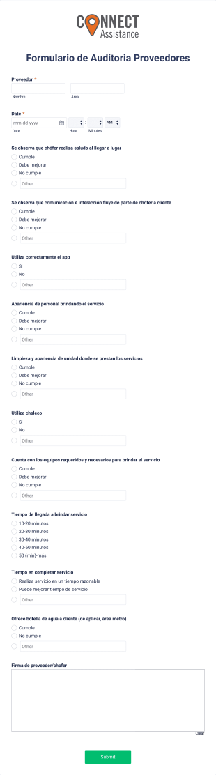 Formulario De Auditoría Proveedores Form Template