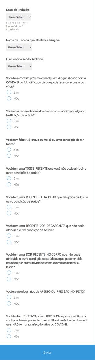 Formulário De Autoavaliação Da Saúde Dos Funcionários Durante A COVID 19 Form Template