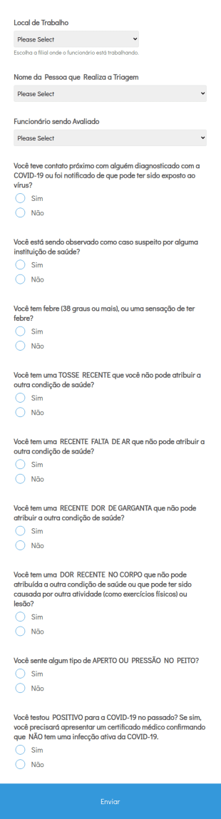 Formulário De Autoavaliação Da Saúde Dos Funcionários Durante A COVID 19